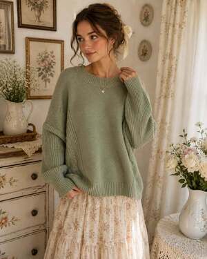 Madewell Alpaca Wool Blend Mint Green Cable Knit Oversized Sweater XXL